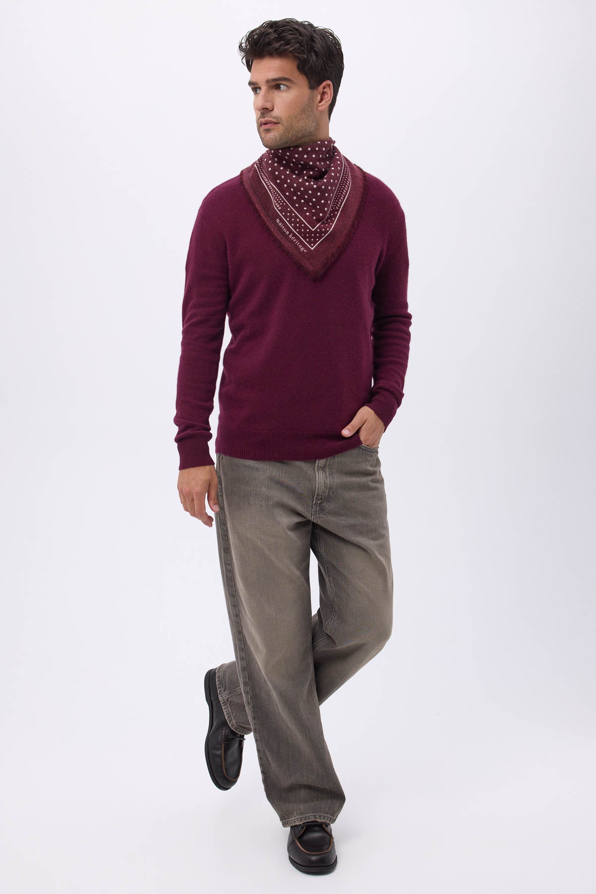 Bandana Small Heritage Pois bordeaux blanc