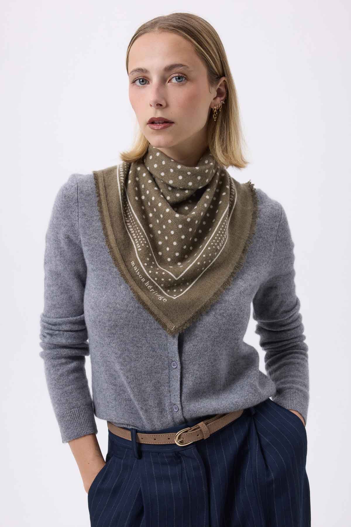 Bandana Small Heritage Pois vert khaki blanc