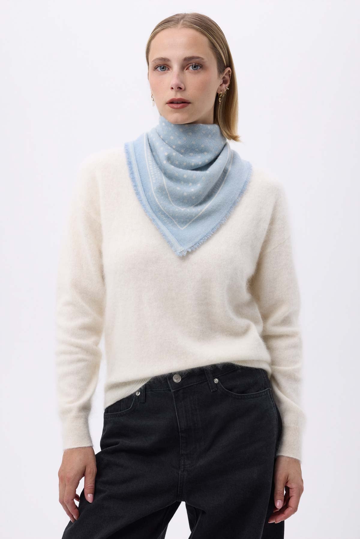 Bandana Small Heritage Pois bleu ciel blanc