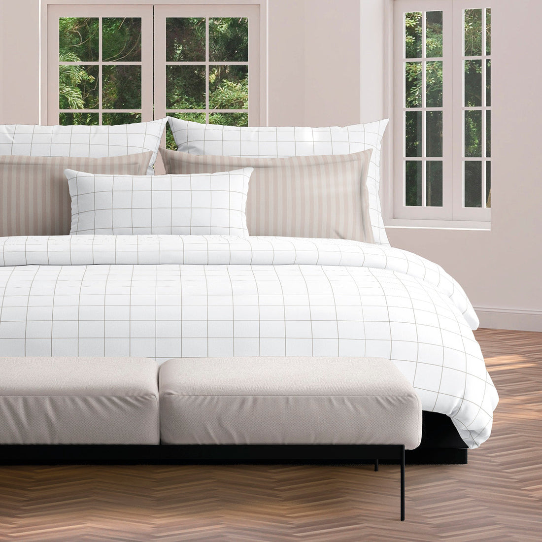 Taie de traversin satin de coton Carreaux