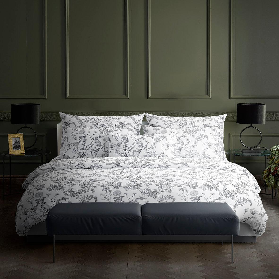 Taie de traversin satin de coton Colibri floral