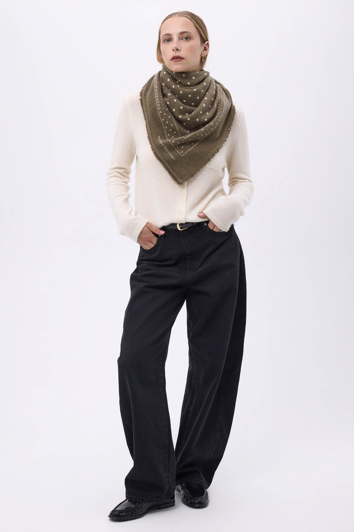 Bandana Big Heritage Pois vert khaki blanc