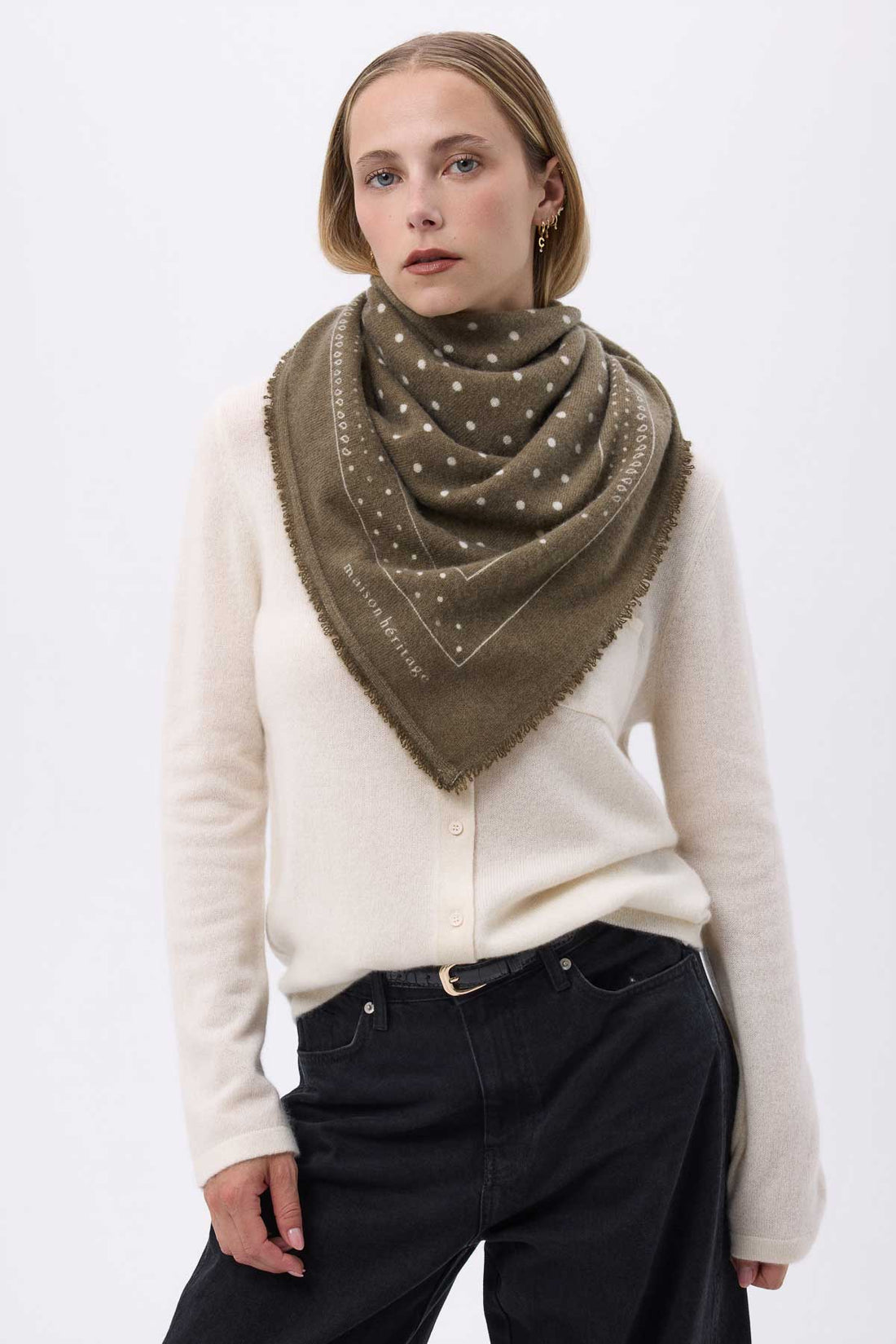 Bandana Big Heritage Pois vert khaki blanc