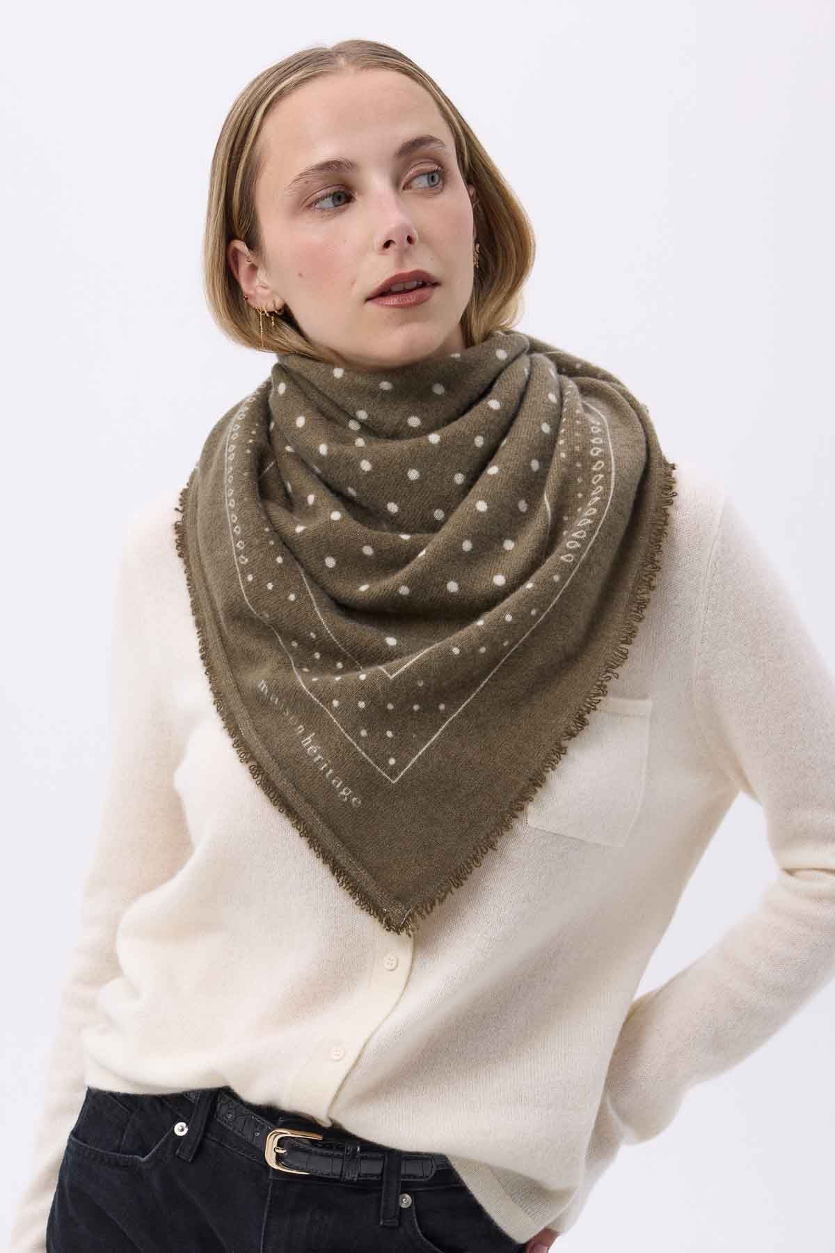 Bandana Big Heritage Pois vert khaki blanc