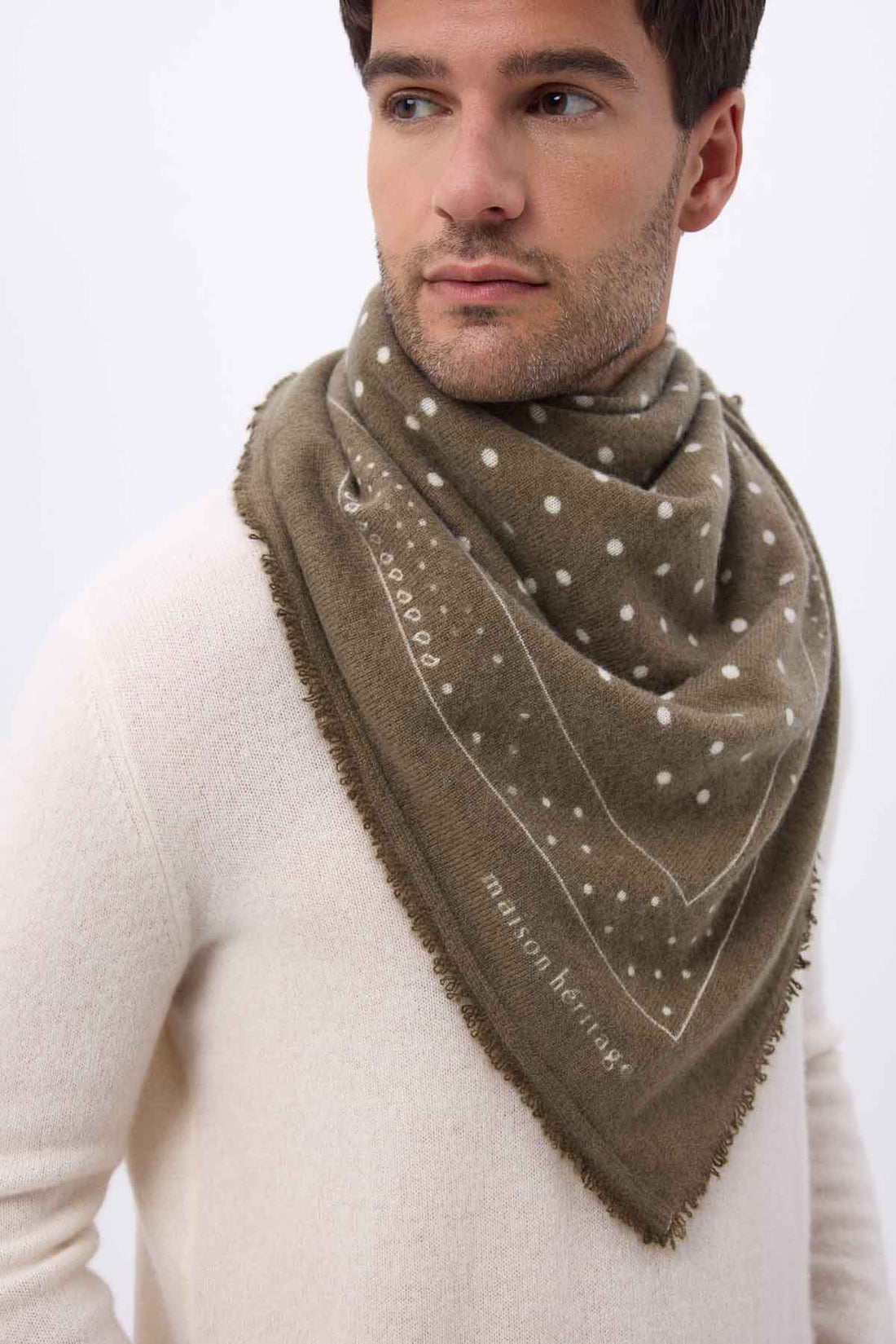 Bandana Big Heritage Pois vert khaki blanc