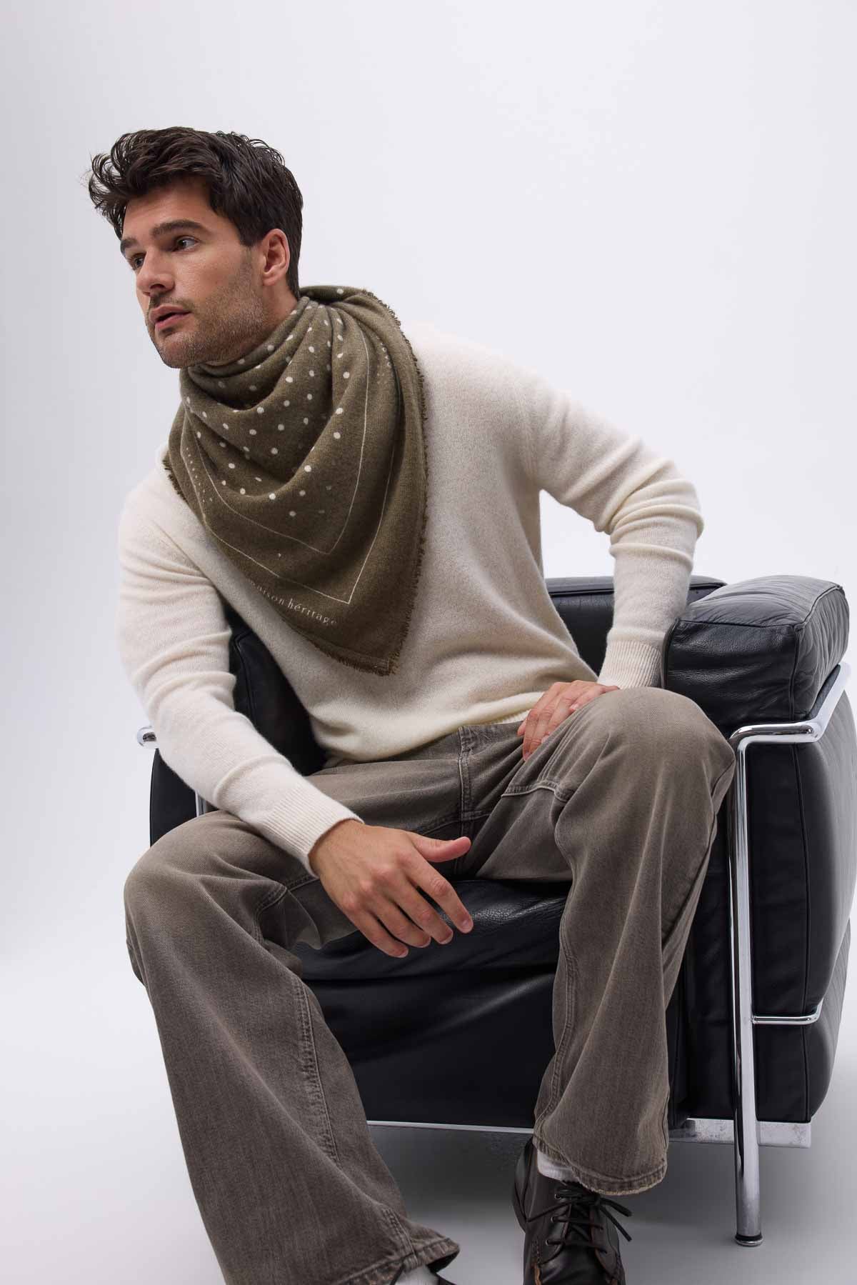 Bandana Big Heritage Pois vert khaki blanc