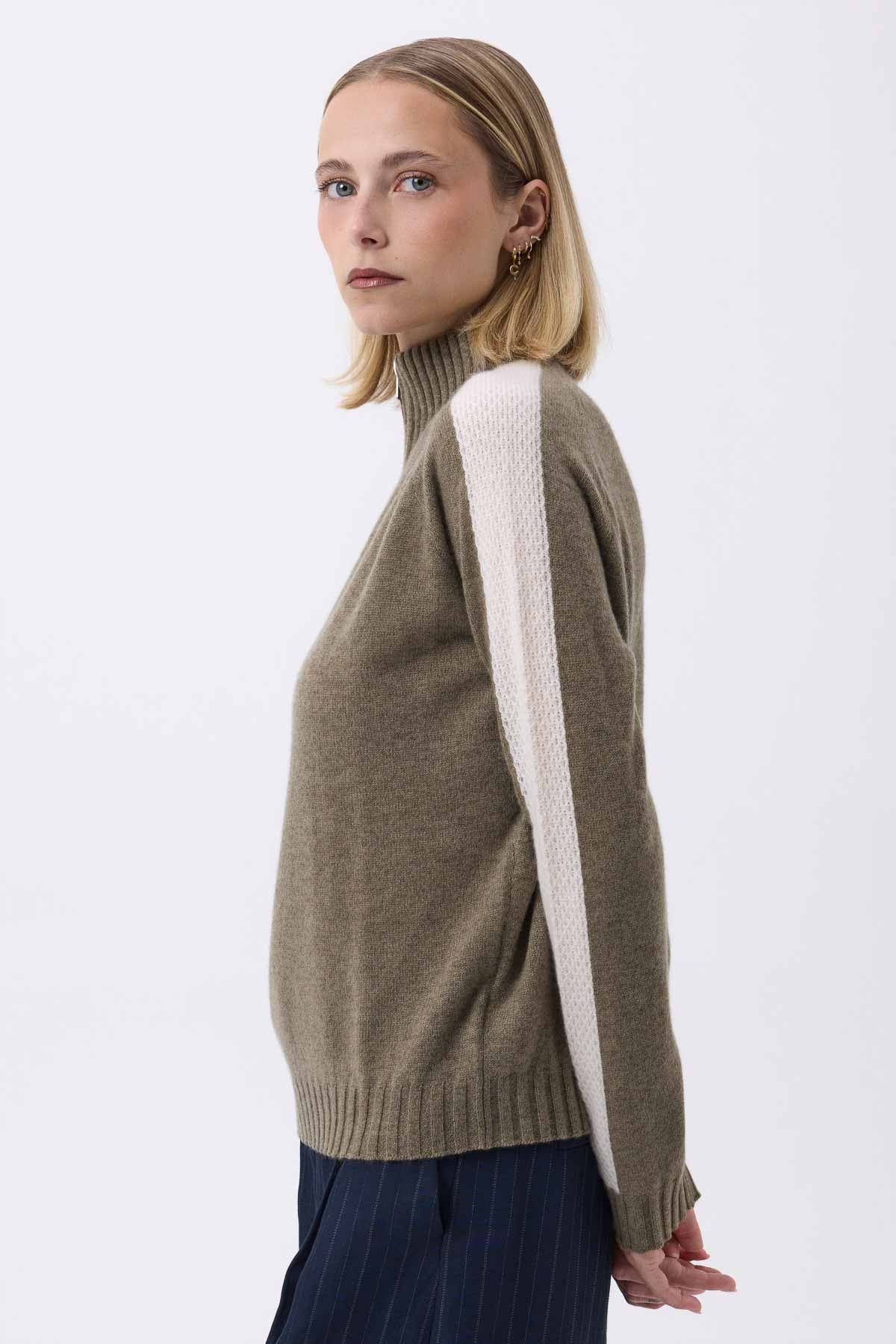 Caroline vert khaki blanc