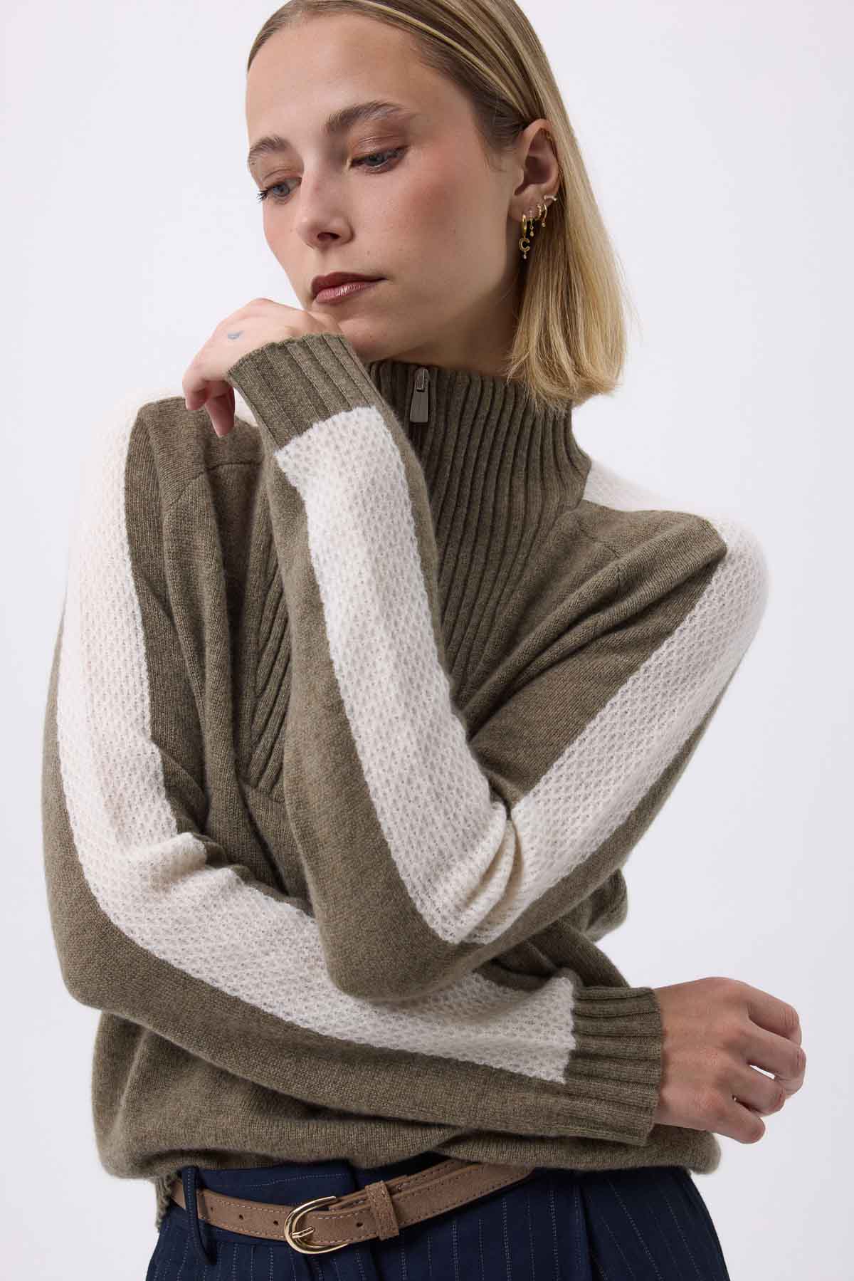 Caroline vert khaki blanc
