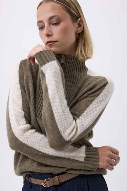 Caroline vert khaki blanc