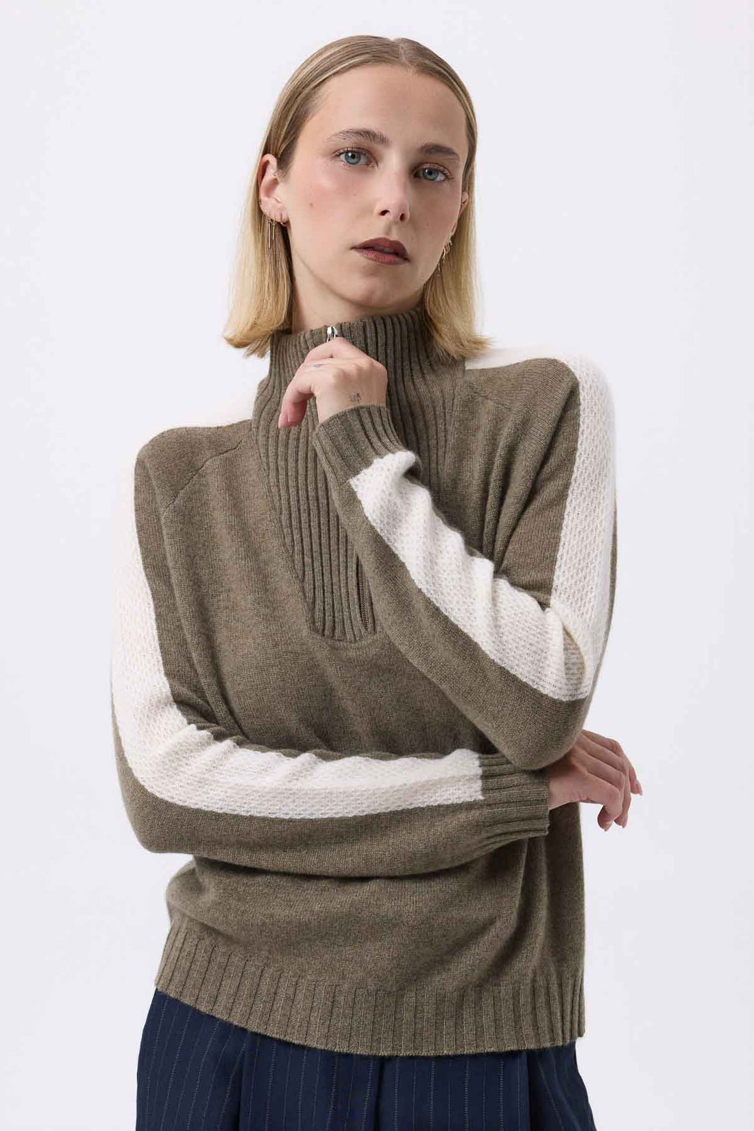 Caroline vert khaki blanc