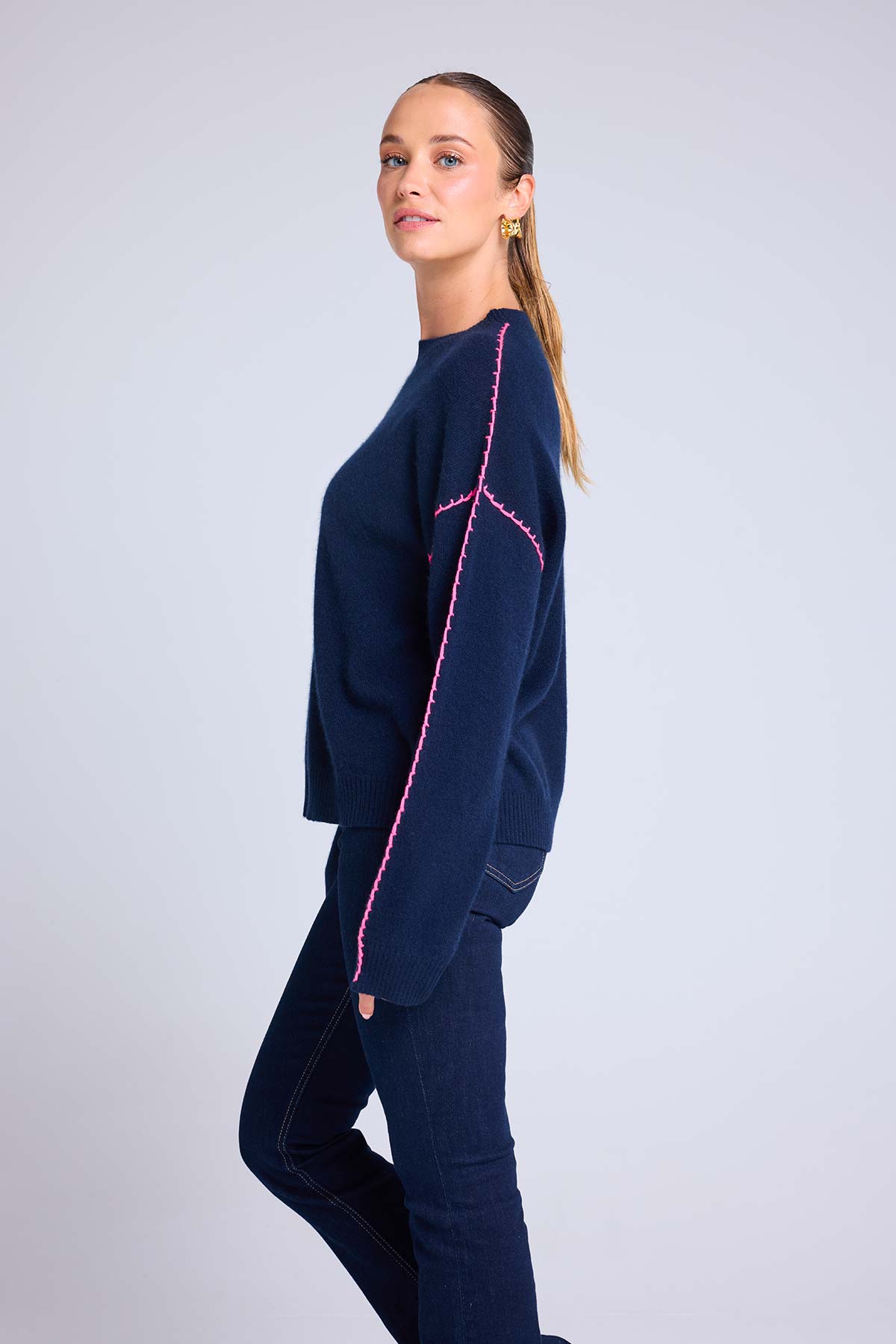 Clarisse bleu marine rose fluo