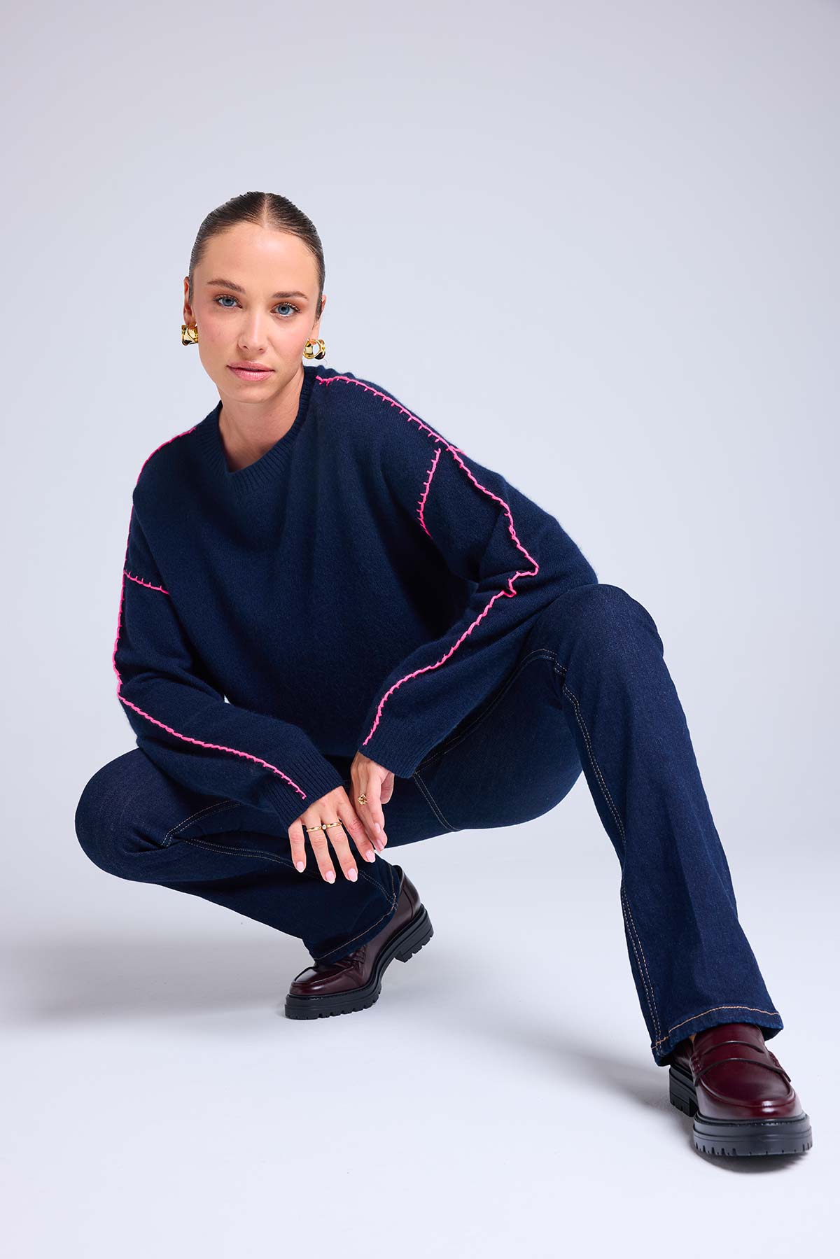 Clarisse bleu marine rose fluo