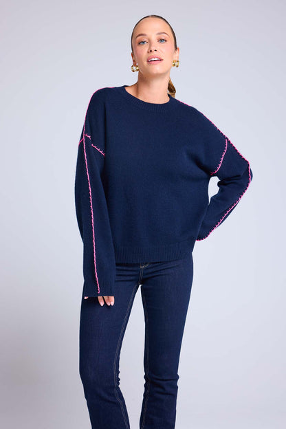 Clarisse bleu marine rose fluo