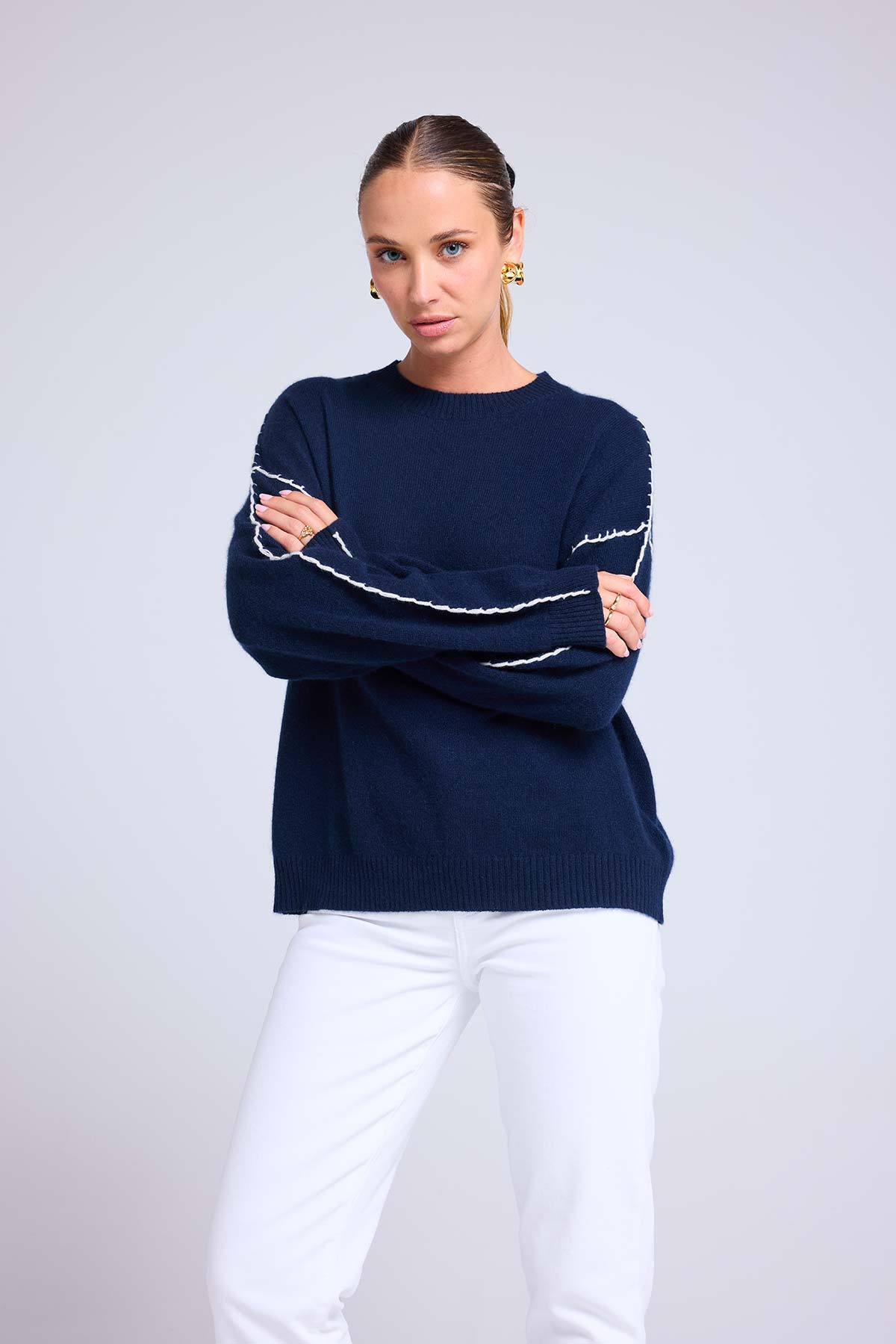 Clarisse bleu marine blanc