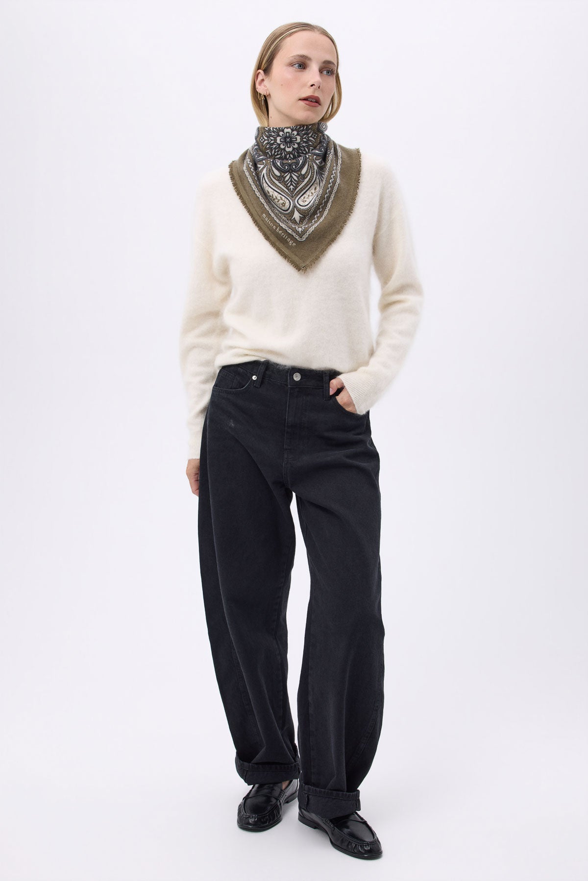 Bandana Efi vert khaki blanc