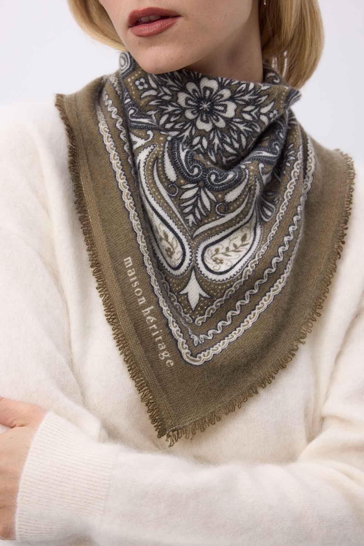 Bandana Efi vert khaki blanc