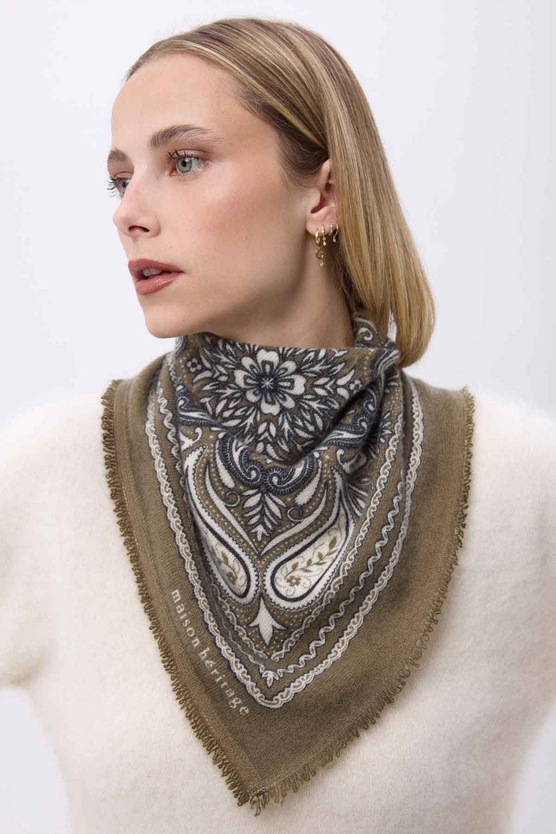 Bandana Efi vert khaki blanc