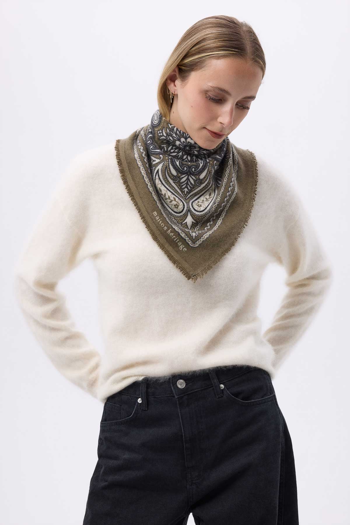 Bandana Efi vert khaki blanc