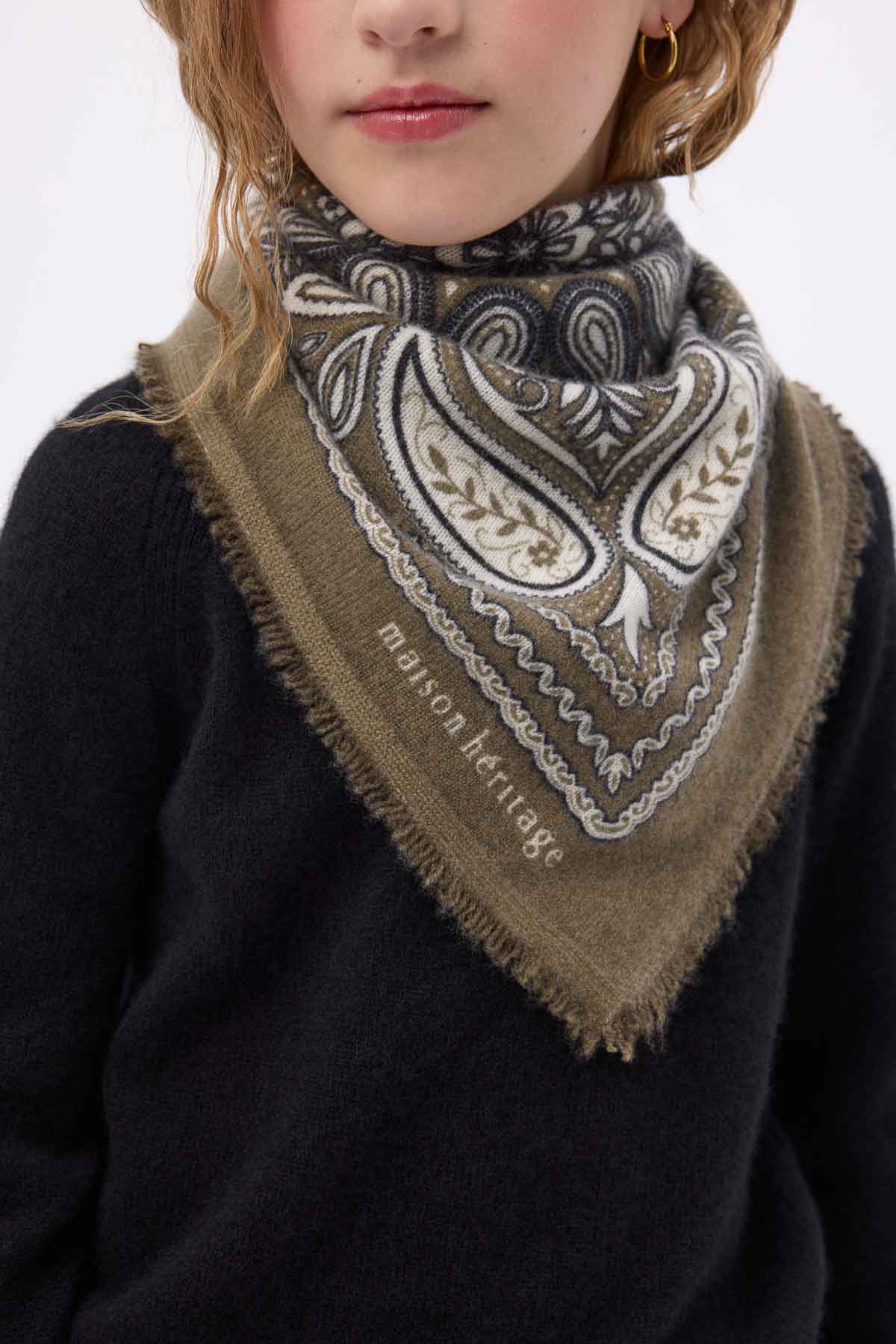 Bandana Efi vert khaki blanc