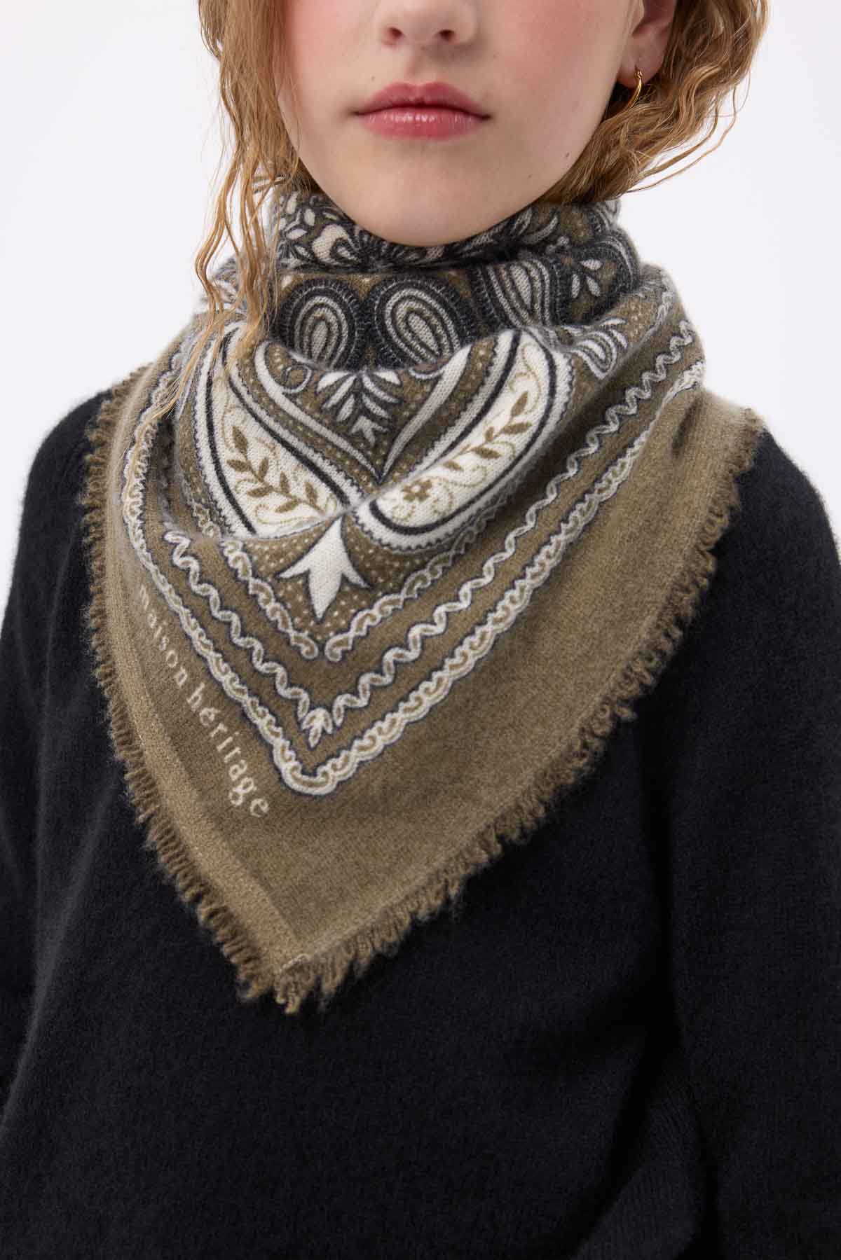 Bandana Efi vert khaki blanc