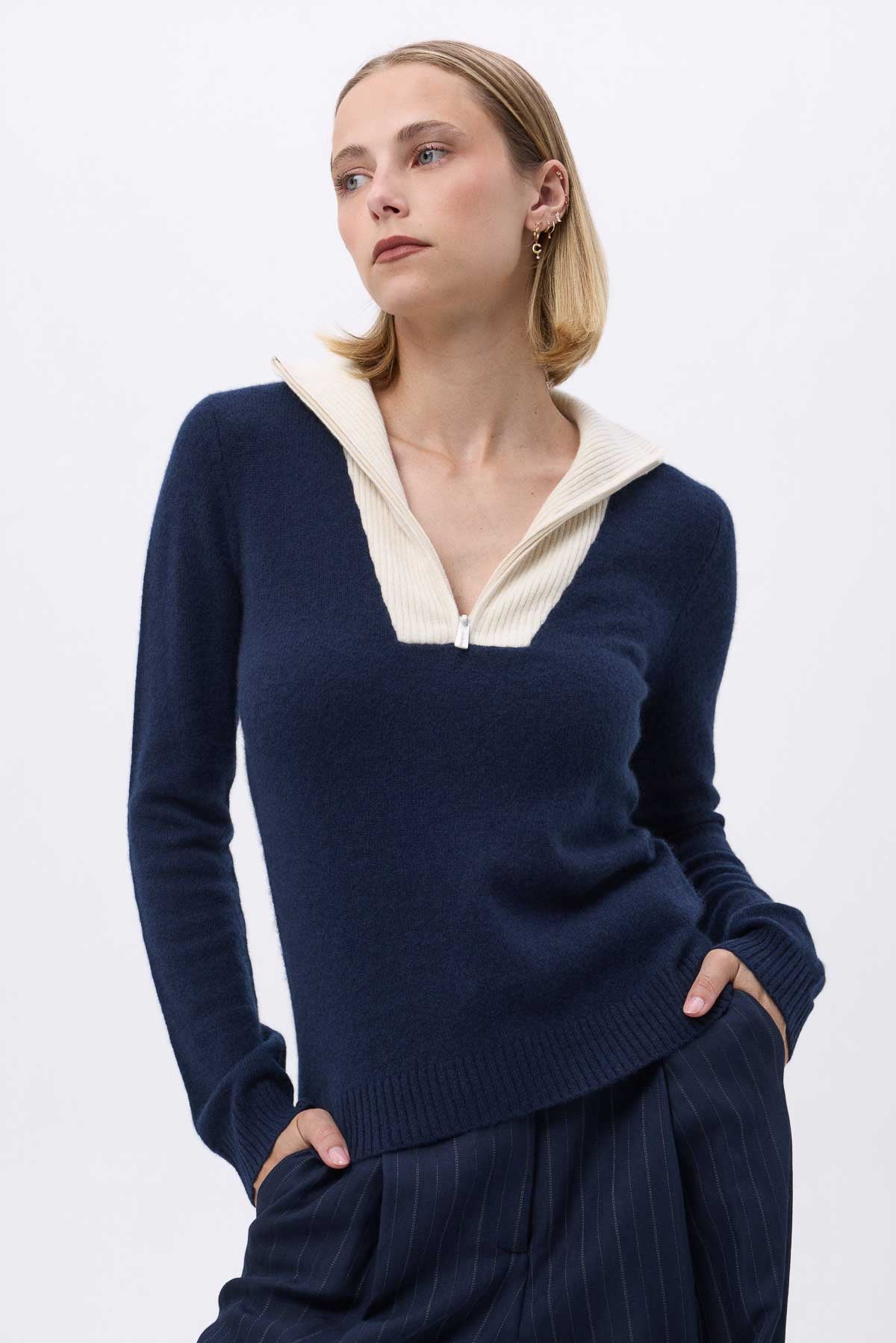 Emilie bleu marine blanc