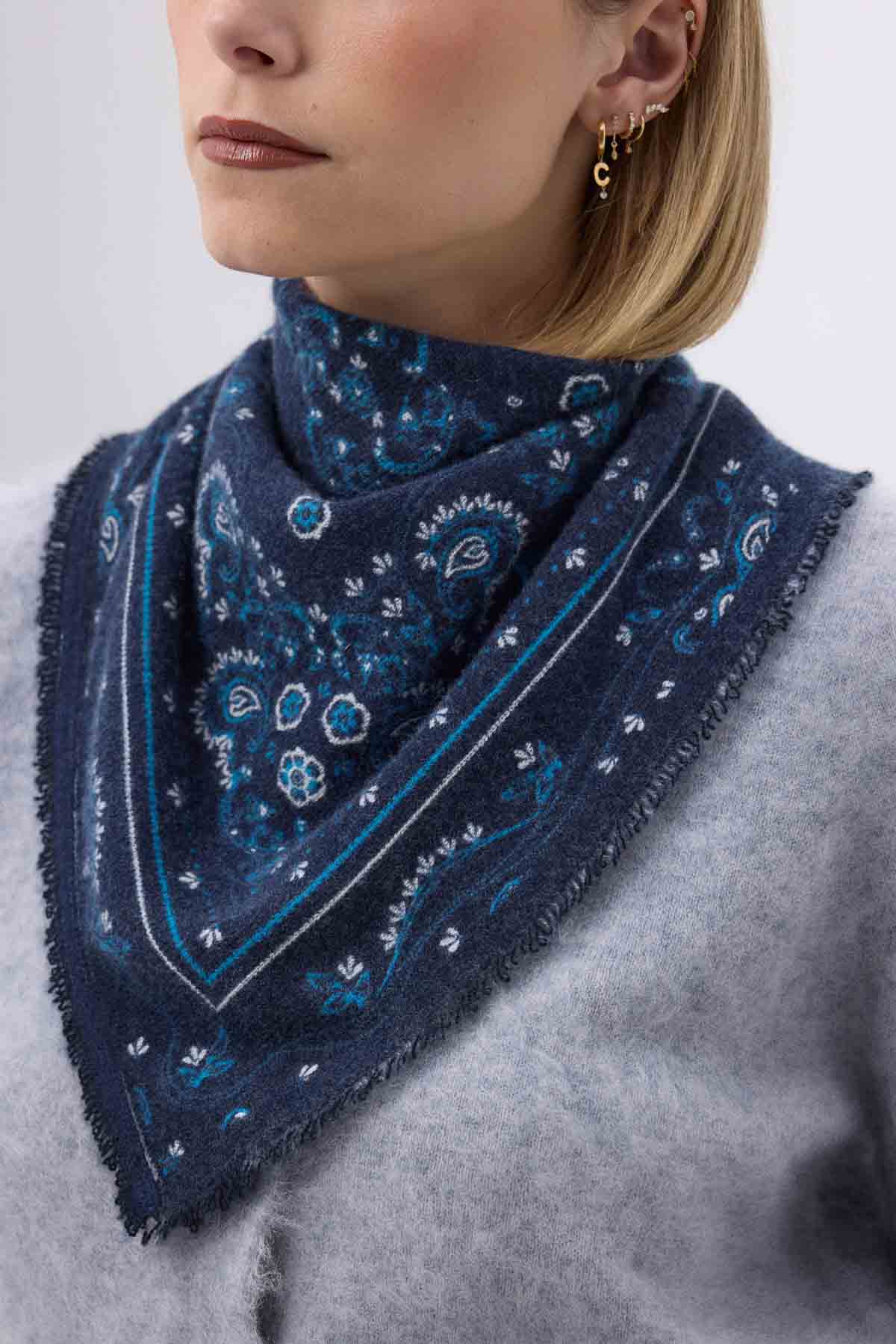 Bandana Flora bleu marine blanc turquoise