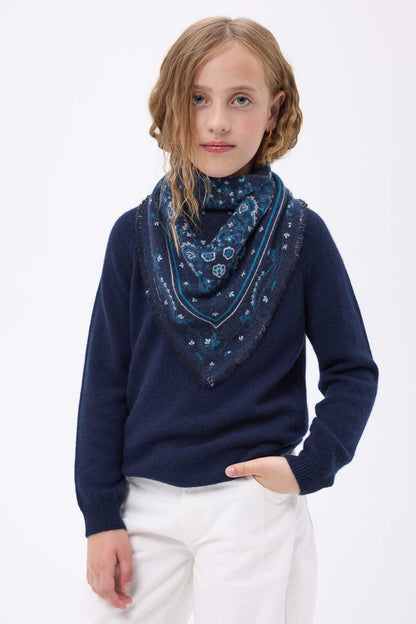 Bandana Flora bleu marine blanc turquoise