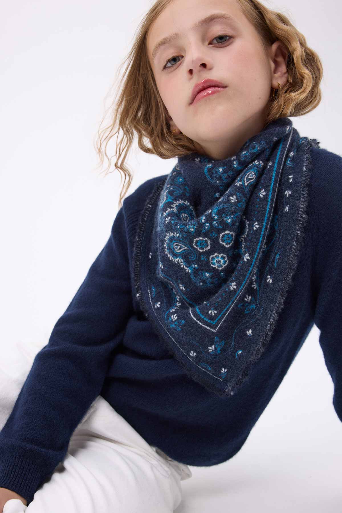 Bandana Flora bleu marine blanc turquoise