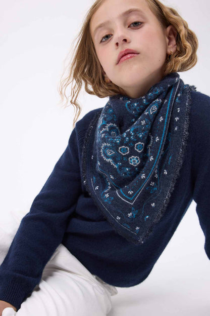 Bandana Flora bleu marine blanc turquoise
