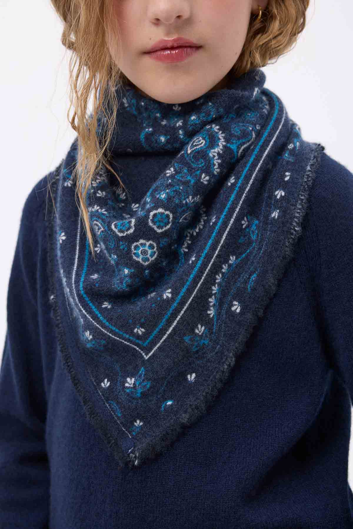 Bandana Flora bleu marine blanc turquoise