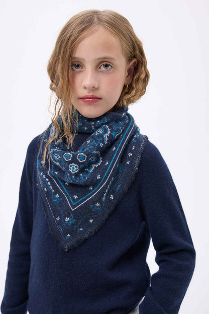 Bandana Flora bleu marine blanc turquoise