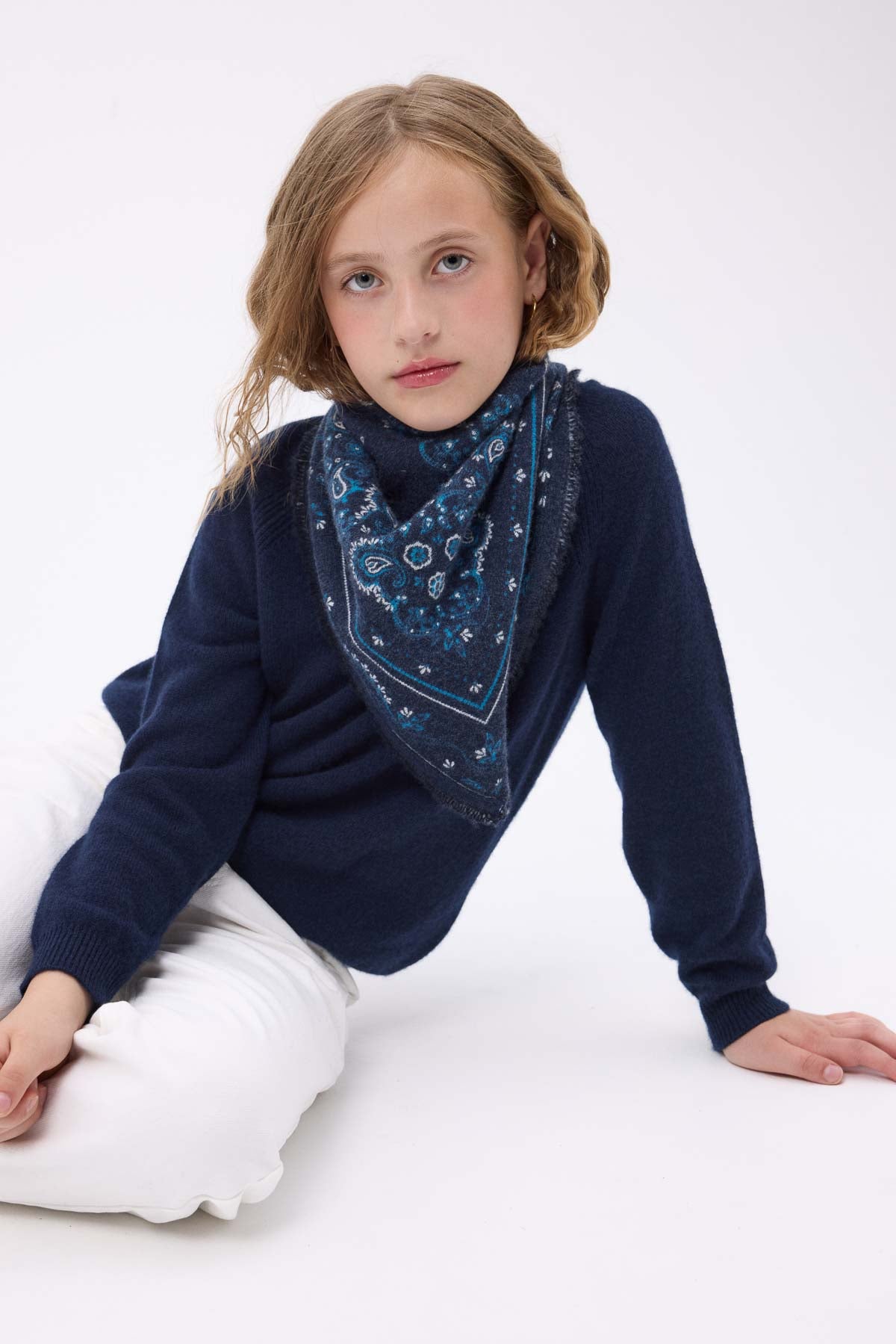 Bandana Flora bleu marine blanc turquoise