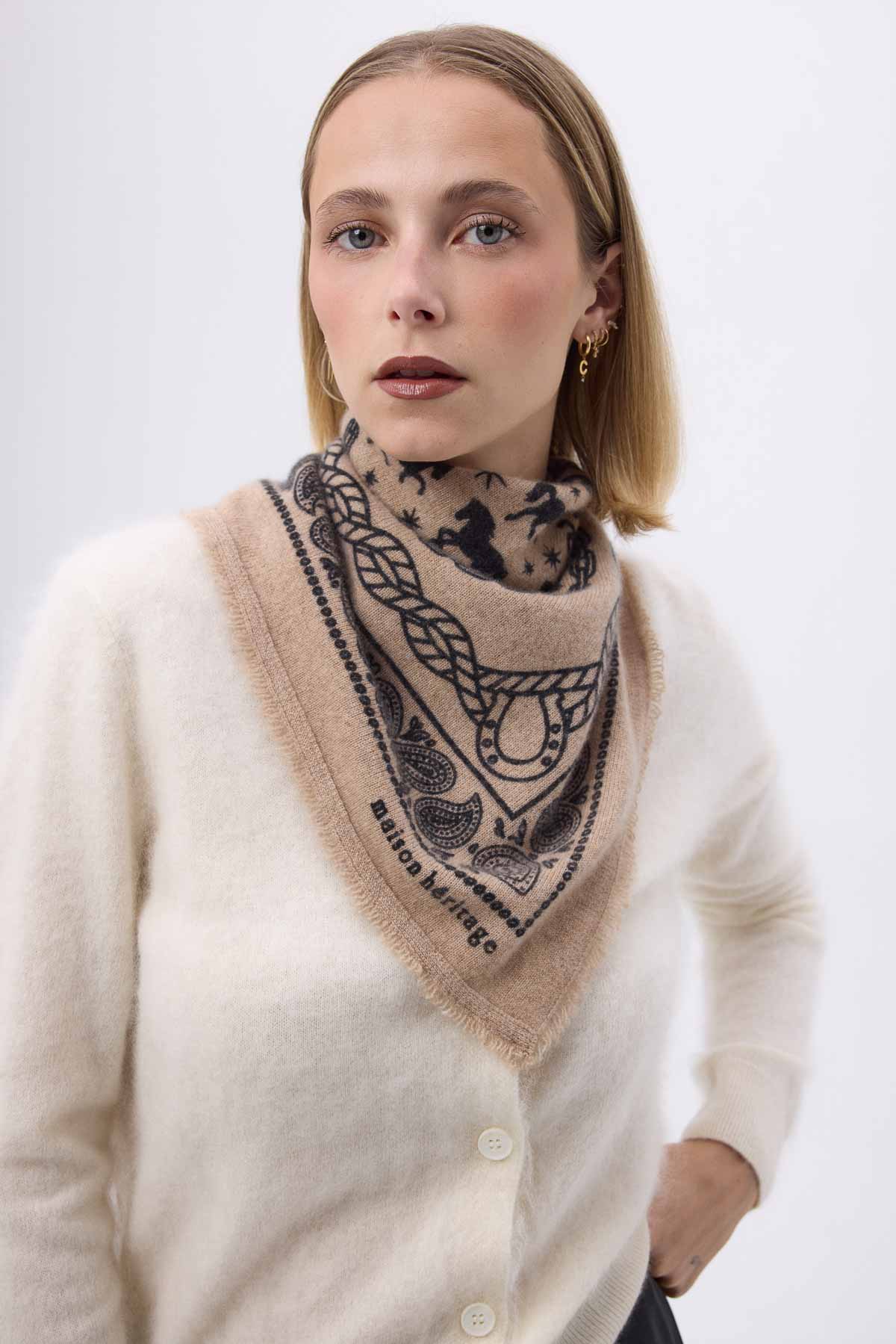Bandana Horse beige creme noir