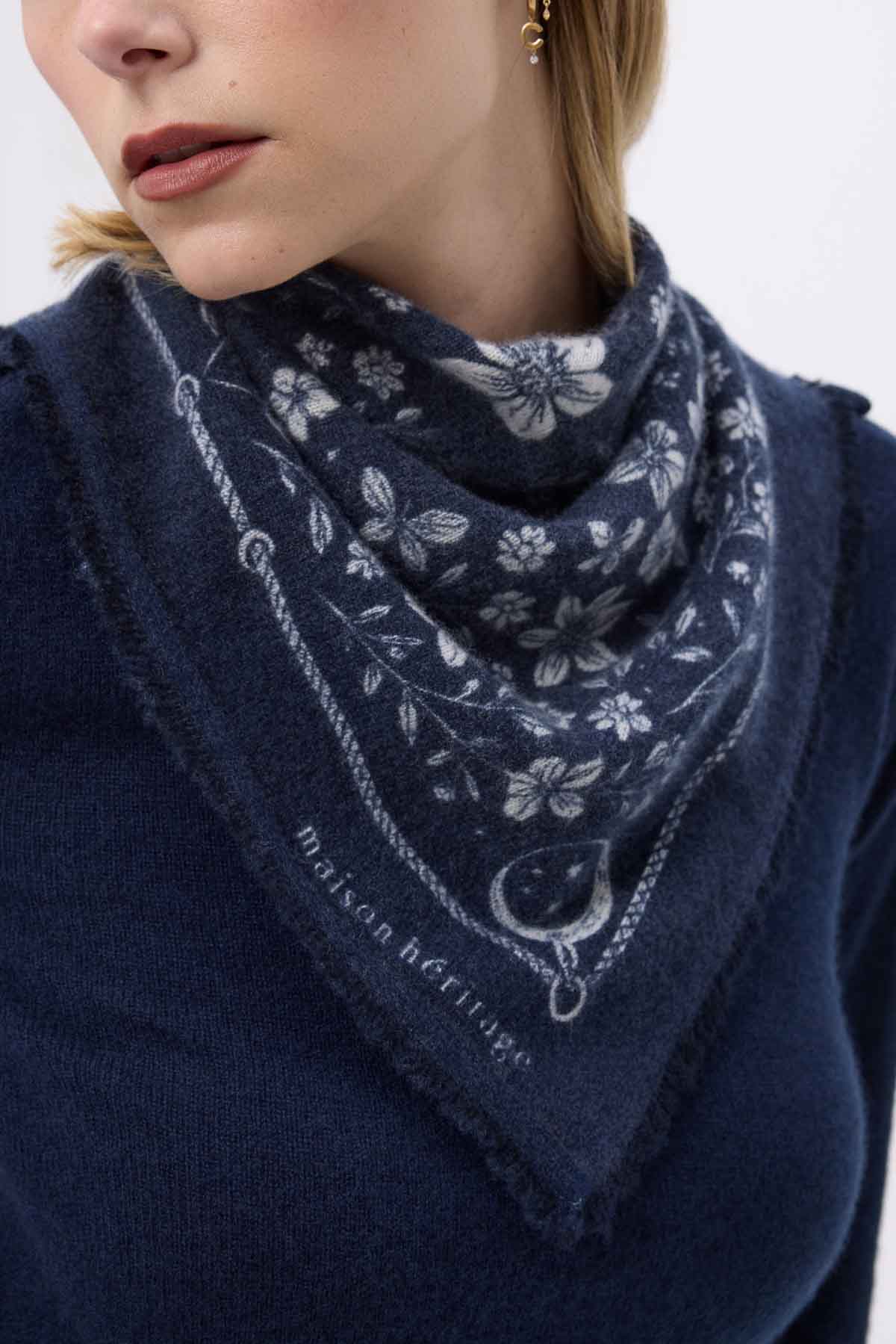 Bandana Small Jardin De Minuit bleu marine blanc