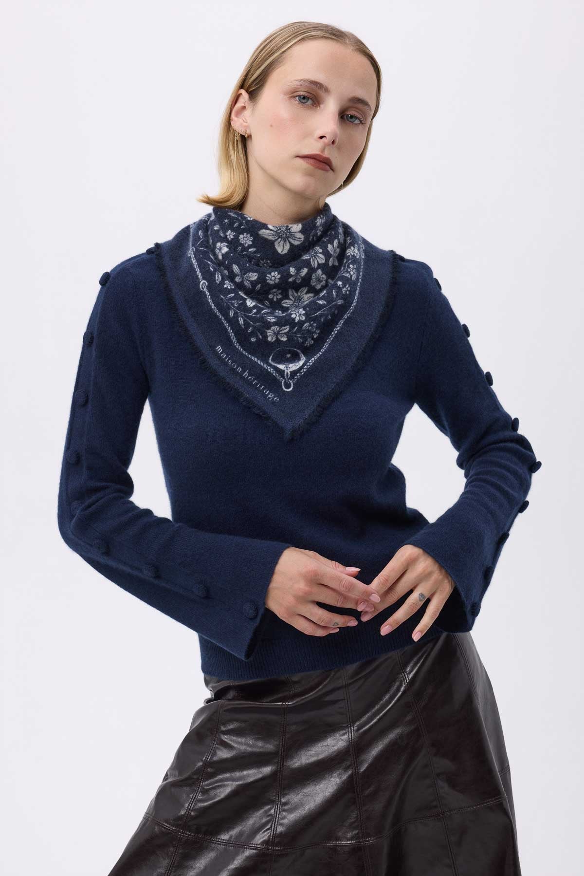 Bandana Small Jardin De Minuit bleu marine blanc