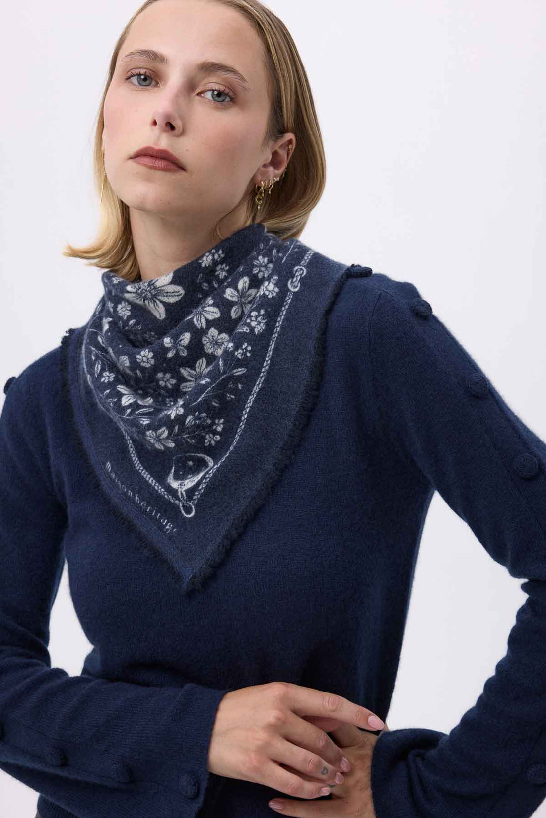 Bandana Small Jardin De Minuit bleu marine blanc