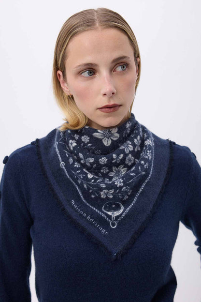 Bandana Small Jardin De Minuit bleu marine blanc