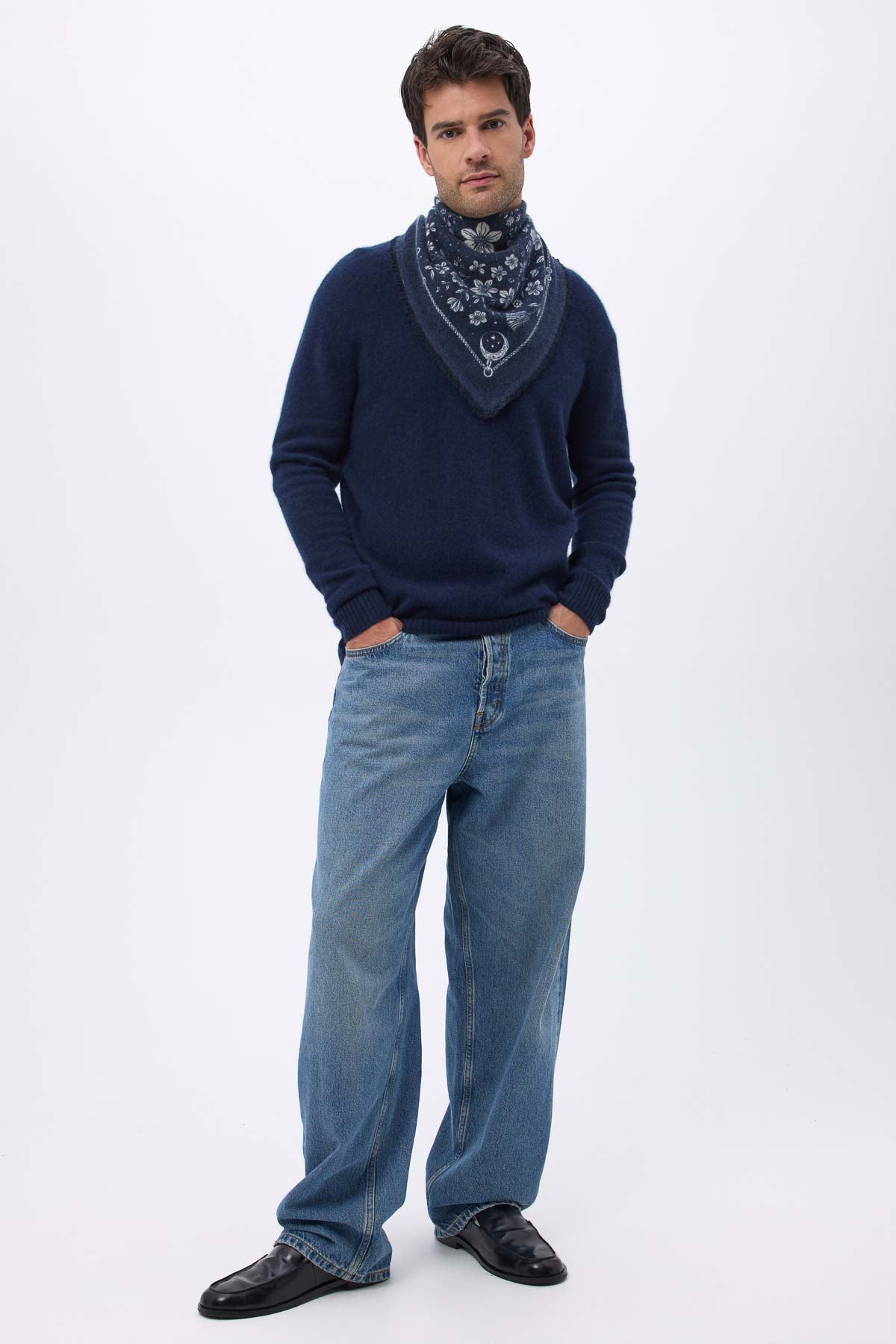 Bandana Small Jardin De Minuit bleu marine blanc