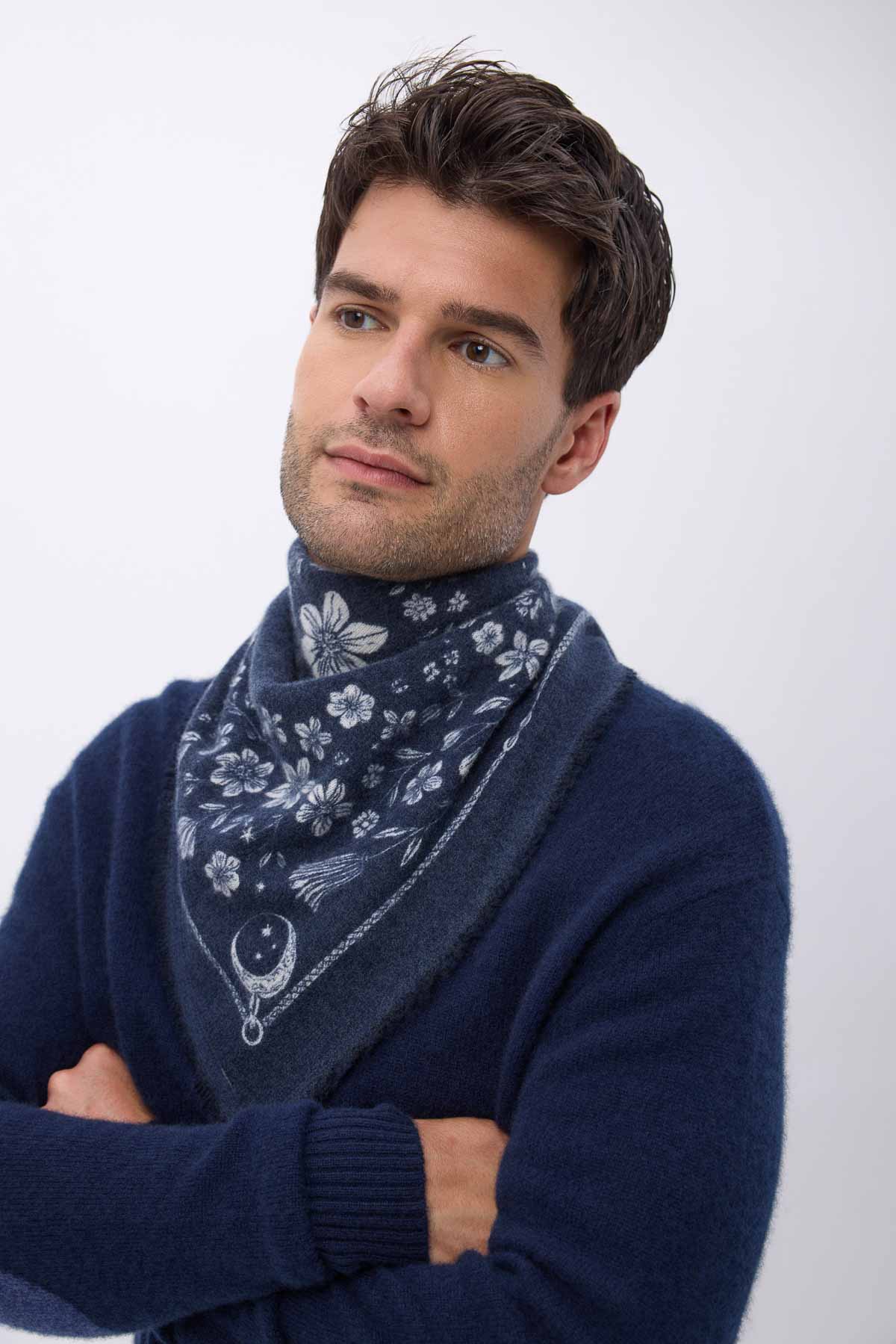 Bandana Small Jardin De Minuit bleu marine blanc