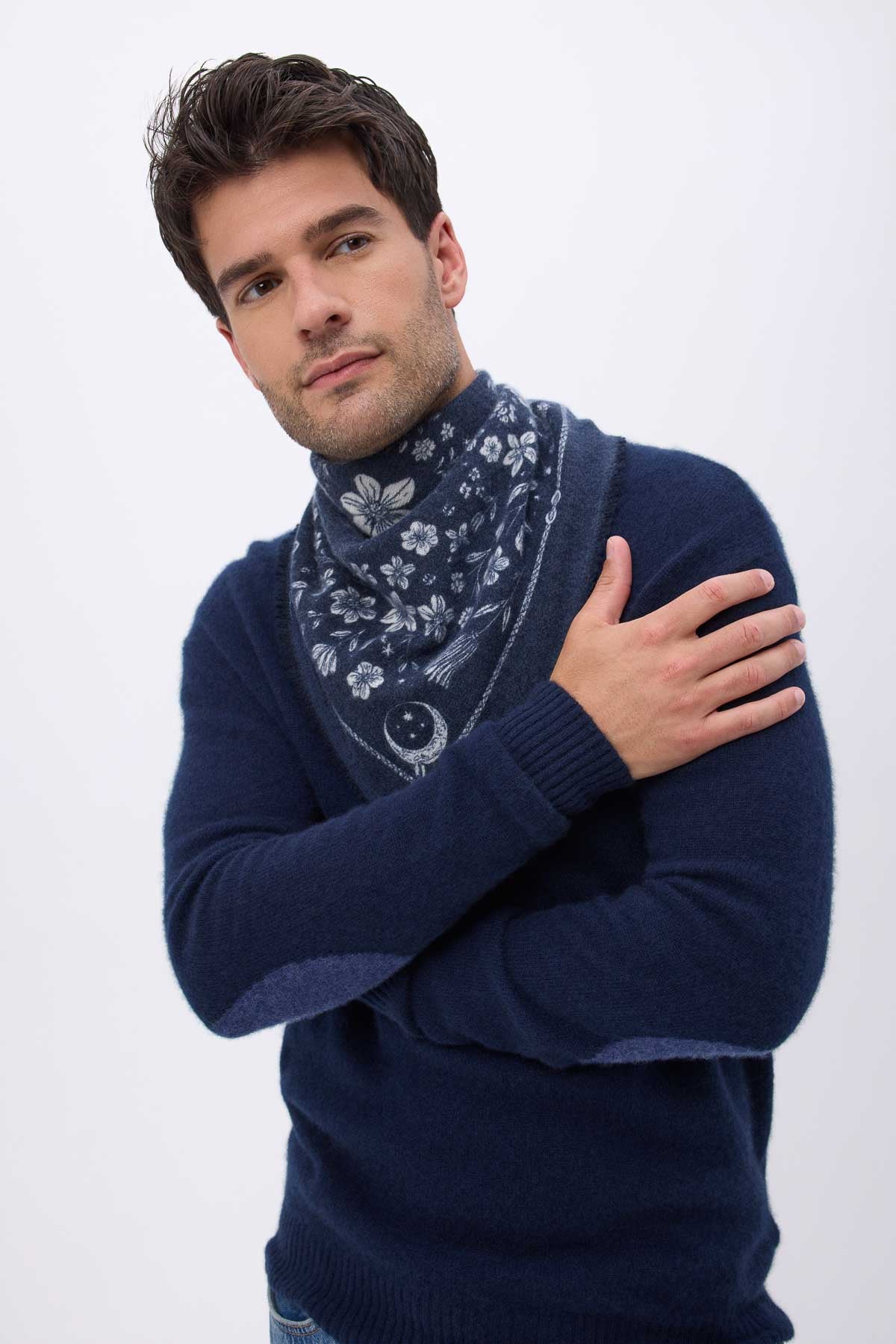 Bandana Small Jardin De Minuit bleu marine blanc