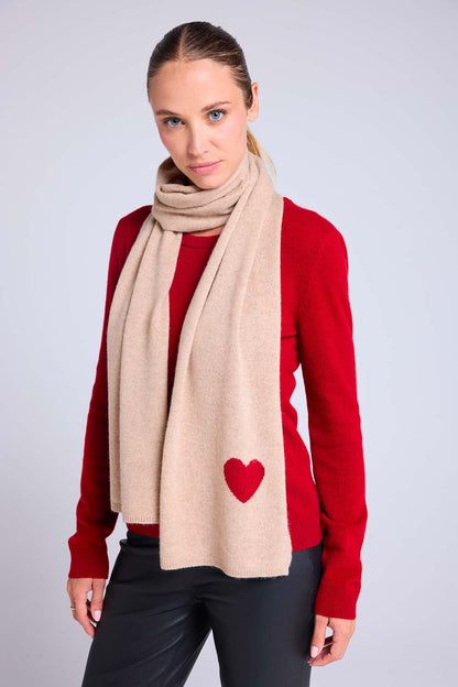 Echarpe beige crème rouge