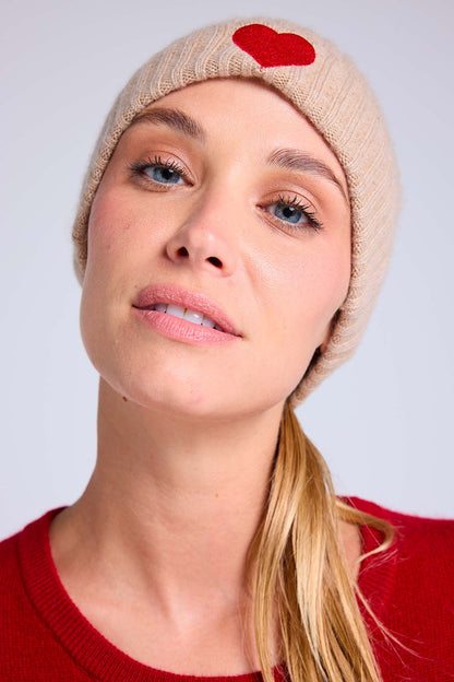 Bonnet beige crème rouge