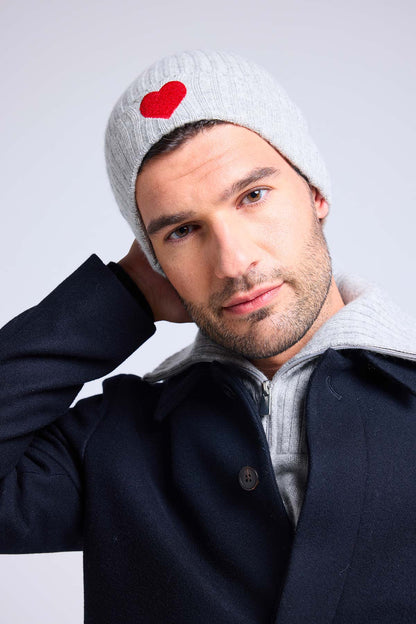 Bonnet gris clair rouge