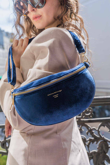 Sac banane - Kimi Velour Bleu Marine