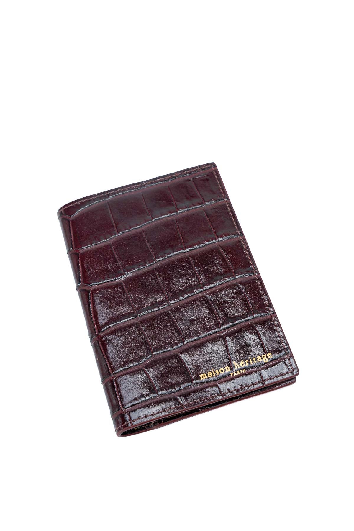 Porte passeport - Vesper Croco Bordeaux