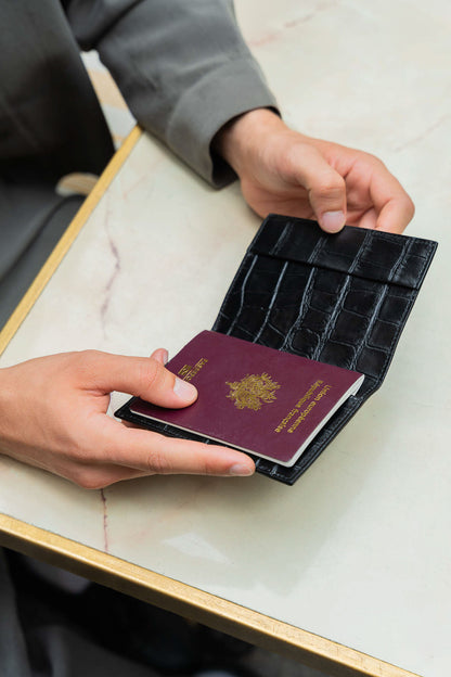 Porte passeport - Vesper Croco Noir