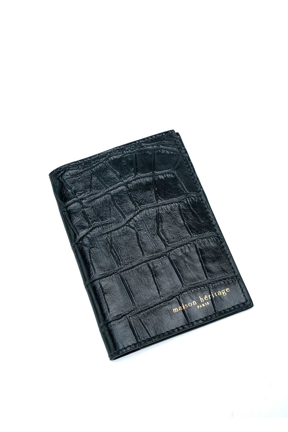 Porte passeport - Vesper Croco Noir
