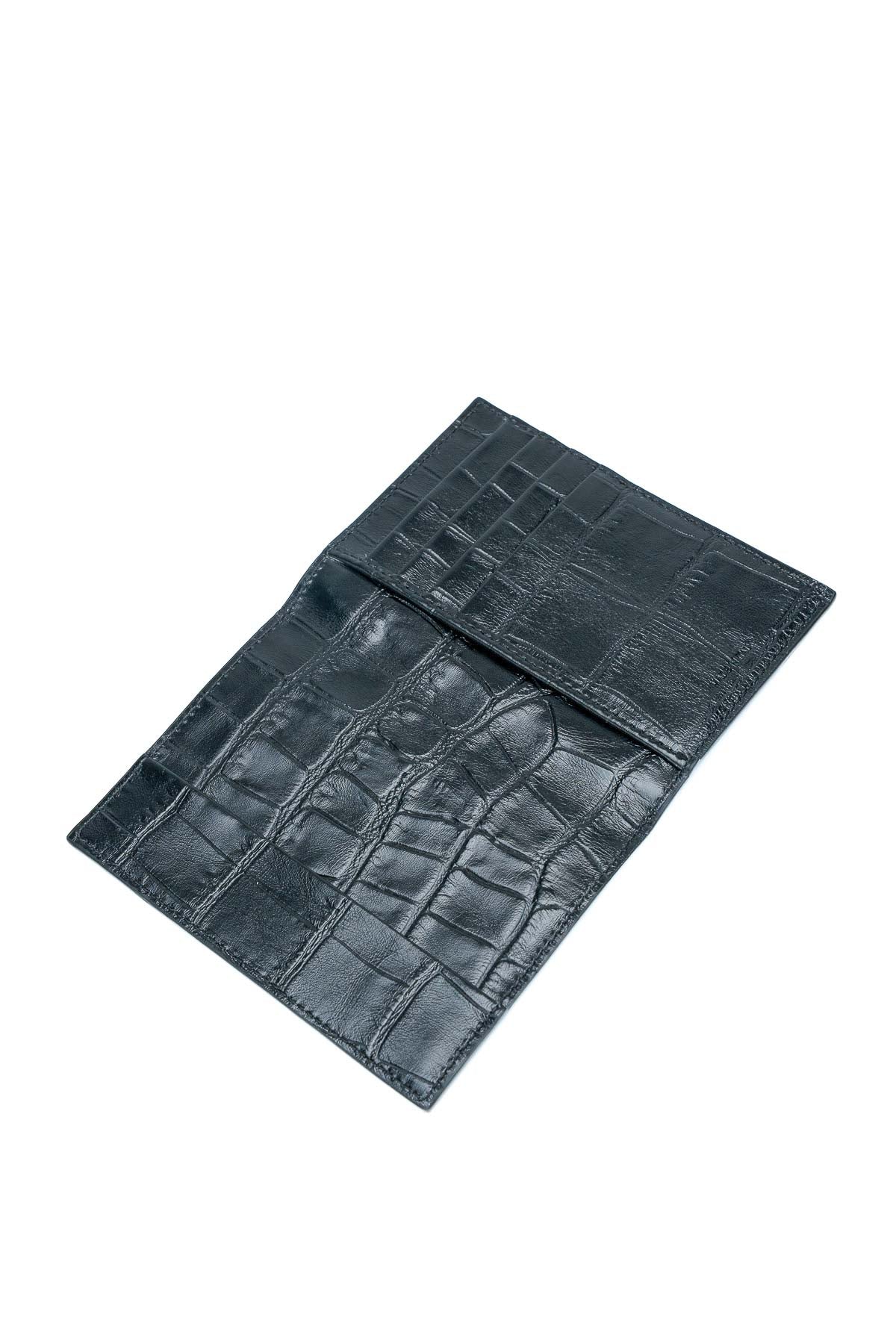 Porte passeport - Vesper Croco Noir