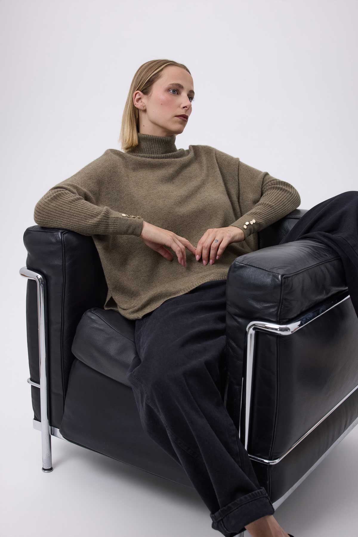 Rolanda vert khaki boutons dores