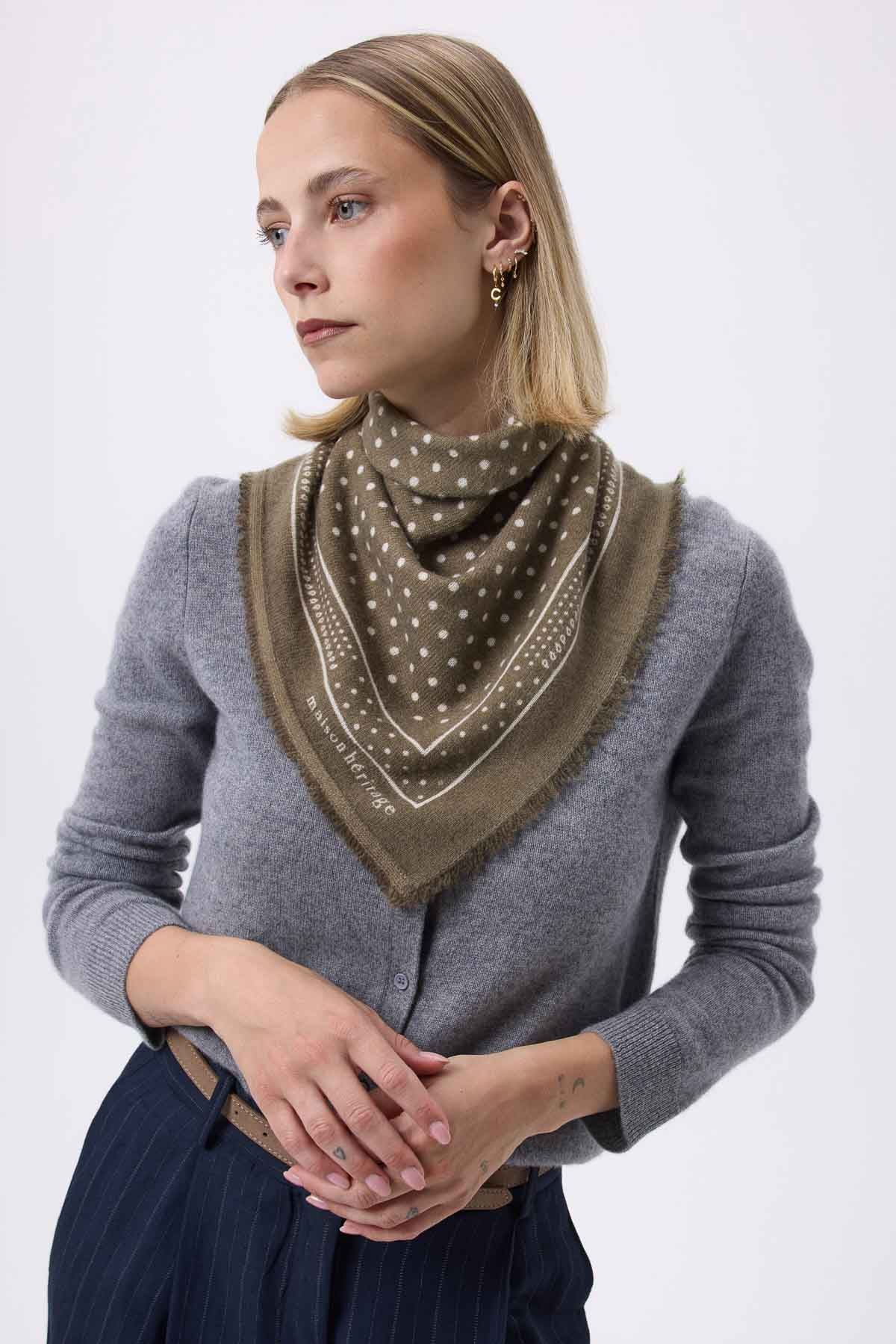 Bandana Small Heritage Pois vert khaki blanc